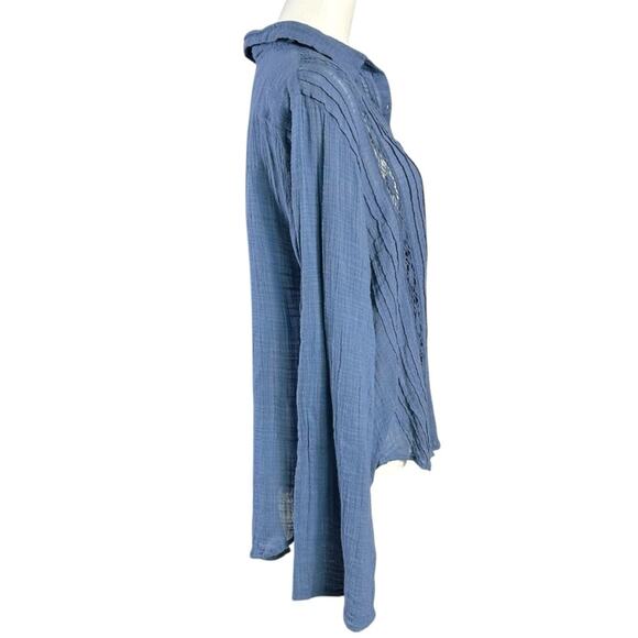 Free People FP One Mila Shirt Blue Ethereal Dainty Romantic Lace Gauze Medium - Picture 7 of 13